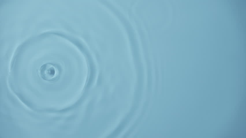Natural water splashing. Rings and ripple top view. Clear drop of cosmetic essence serum falling in slow motion from above. Body moisturizing cosmetics. Beauty luxury product blue liquid background