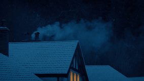 Houses On Winter Evening With Smoking Chimney - Powered by Shutterstock - Get 15% off with code: PIKWIZARD15