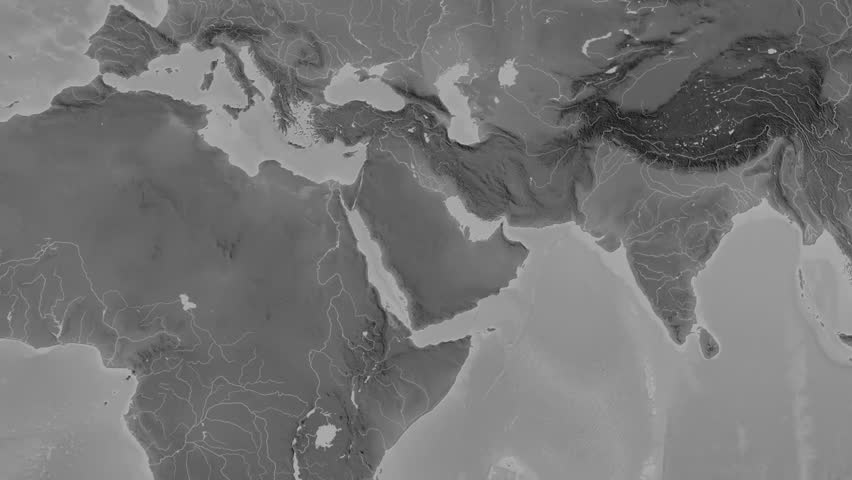 Saudi Arabia map - extract. Regions. Grayscale. Labels