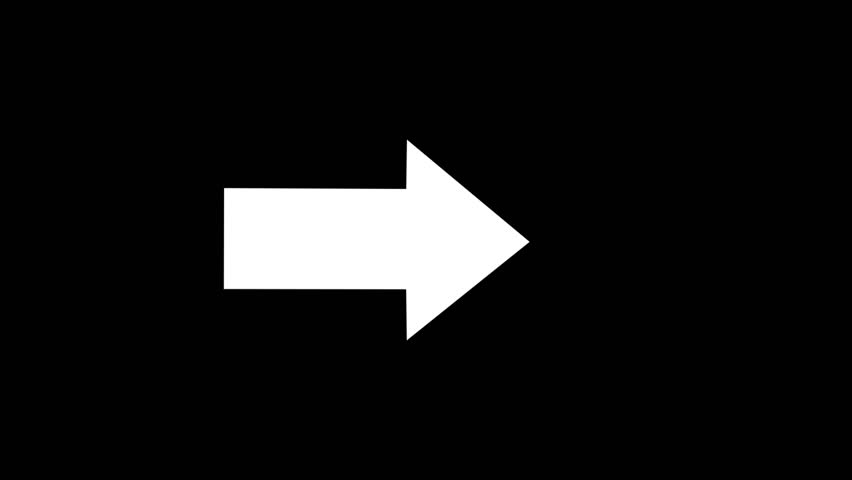 White simple straight animated arrow pointing to the right on black background. Right-Pointing Arrow Animation