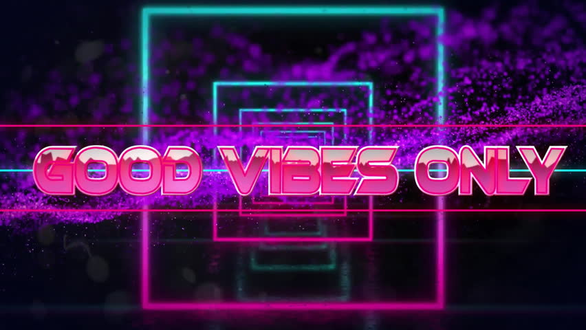 Animation of good vibes only text, squares and dynamic wave pattern over black background. Digitally generated, hologram, illustration, positive feeling, data, connection and technology concept. - Powered by Shutterstock - Get 15% off with code: PIKWIZARD15