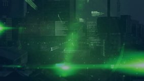 Animation of computer language and lens flare against modern buildings. Digital composite, coding, programming language, binary code, data processing, futuristic, technology, architecture and city. - Powered by Shutterstock - Get 15% off with code: PIKWIZARD15