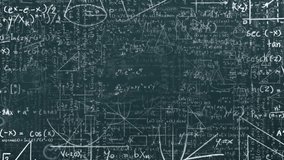 Animation of mathematical equation and diagrams over blackboard. Digitally generated, hologram, illustration, solution, sums, formula, chalk drawings, abstract and education concept. - Powered by Shutterstock - Get 15% off with code: PIKWIZARD15