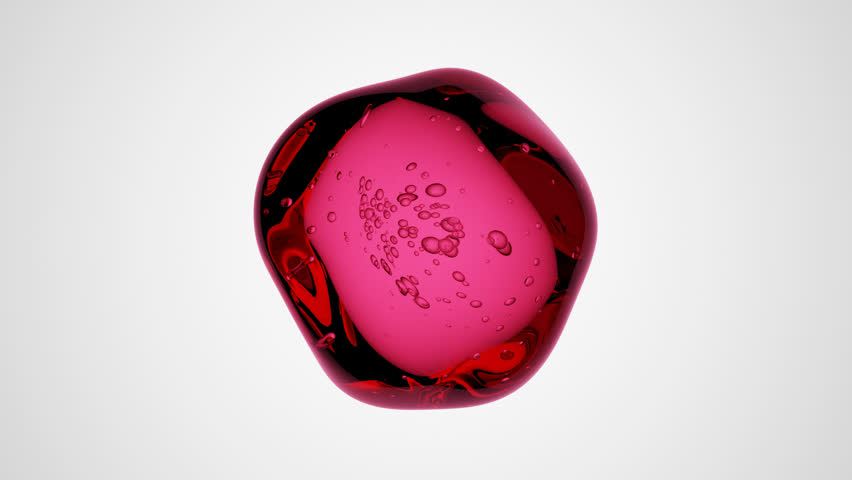 Clear Pink Liquid Drop with Air Bubbles on White Background: Abstract 3D Animation for Cosmetics and Science Motion Design Projects