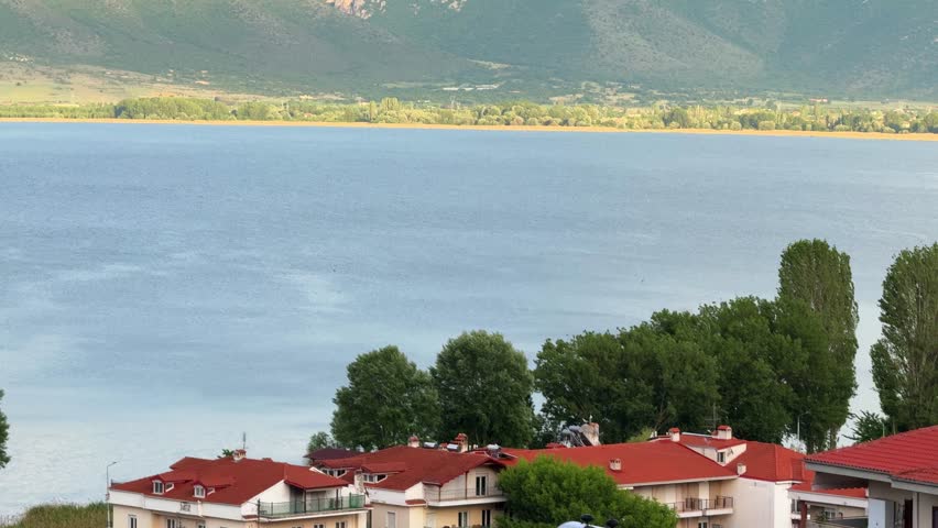 Lake Orestiada in Kastoria, Greece, nature and houses Macedonia region