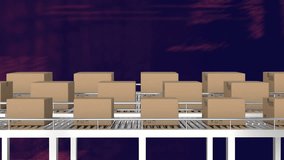 Animation of cardboard boxes on conveyor belts with computer language over black background. Digital composite, multiple exposure, coding, programming language, distribution and technology concept. - Powered by Shutterstock - Get 15% off with code: PIKWIZARD15
