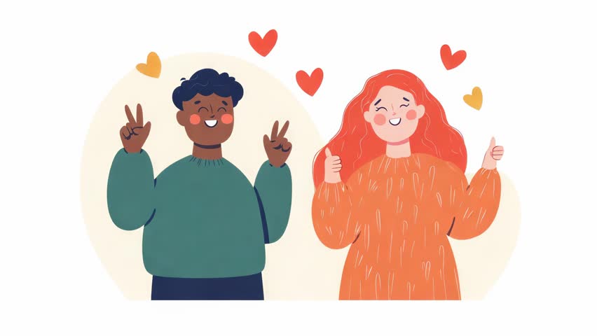Man and woman team gesturing with hands, flat vector illustration.