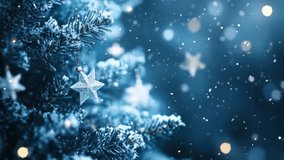 Blue Christmas tree adorned with snowflakes and stars. Festive holiday decoration. - Powered by Shutterstock - Get 15% off with code: PIKWIZARD15