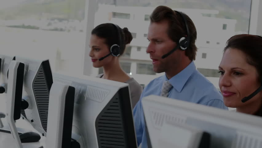 Animation of connected icons, diverse call center agents talking with customers wearing headsets. Digital composite, multiple exposure, communication, support, assistance and technology concept. - Powered by Shutterstock - Get 15% off with code: PIKWIZARD15