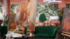 Vertical Video Decorations used for a painting inspiration and creativity placed in fine art gallery atelier, contemporary objects used as model for a painting technique. Empty workshop with artistic - Powered by Shutterstock - Get 15% off with code: PIKWIZARD15