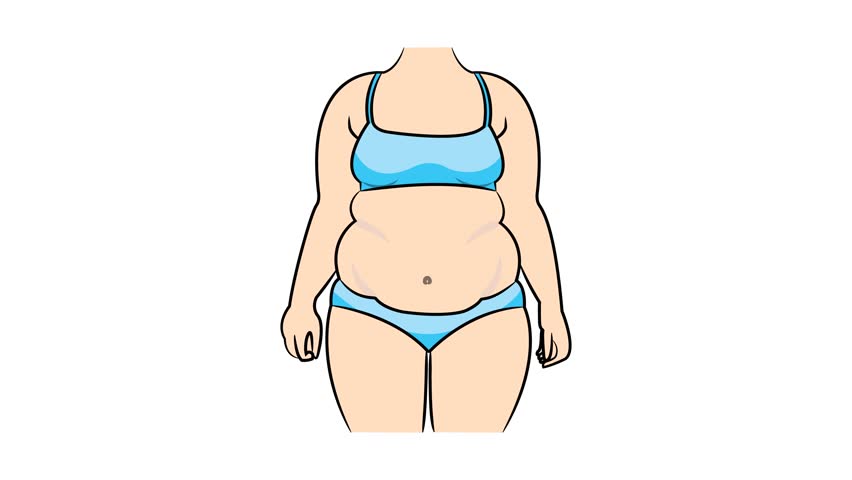 Weight loss Comparison. 2d animation of woman body transformation. Before and after a thick and thin waist, Fat belly before and slim fit perfect abs after fast weight loss process. 2d render