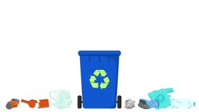Animation of plastic waste and bottles going into the trash bin alternately with a white background and green screen - Powered by Shutterstock - Get 15% off with code: PIKWIZARD15