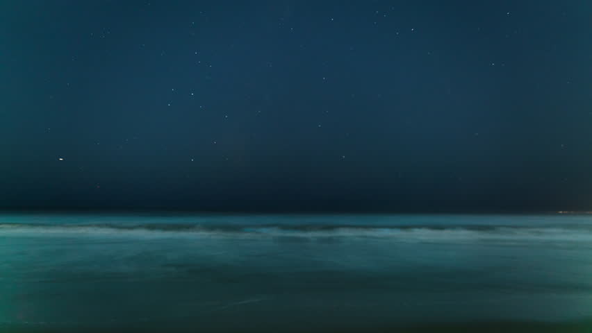 Timelapse of Bioluminescent Waves with Milky Way and Comet in the night sky in Venice Beach, California