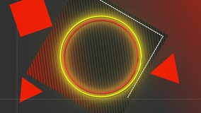Animation of red and yellow neon rings and abstract shapes on dark background. Connection, network, data and digital interface background, digitally generated video. - Powered by Shutterstock - Get 15% off with code: PIKWIZARD15