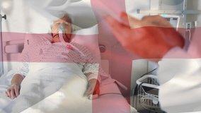 Animation of flag of england over caucasian male doctor in hospital. Global medicine, connections, computing and data processing concept digitally generated video. - Powered by Shutterstock - Get 15% off with code: PIKWIZARD15
