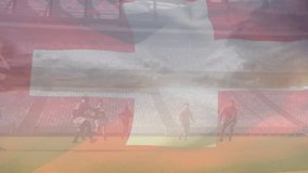 Animation of switzerland flag over team of diverse male rugby players playing rugby at sports field. Sports, fitness and patriotism concept - Powered by Shutterstock - Get 15% off with code: PIKWIZARD15