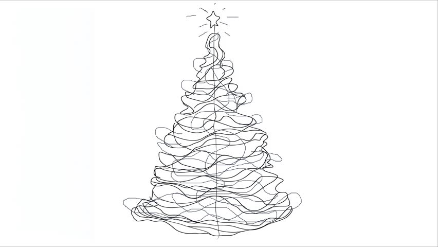 Minimalist One-Line Illustration of Christmas Tree with Star, Elegant Holiday Design
