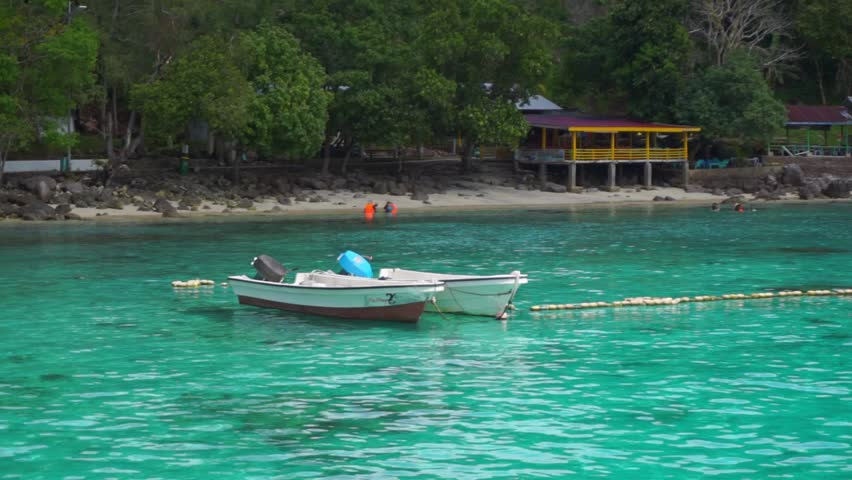 Tour boat for tourist and divers. Landscape of Weh island and Rubiah island. Beautiful landcape of Sabang Island in Sumatera Indonesia.