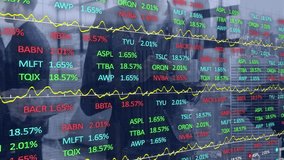 Animation of clock and financial data over happy caucasian businesswoman talking to colleague. Data, business, finance, digital interface and communication, digitally generated video. - Powered by Shutterstock - Get 15% off with code: PIKWIZARD15