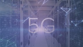 Animation of 5g text, networks and glowing light over computer server room. Network, data, digital interface and global communication, digitally generated video. - Powered by Shutterstock - Get 15% off with code: PIKWIZARD15