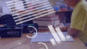 Animation of infographic interface over biracial boy writing in library in school. Digital composite, multiple exposure, report, business, growth, progress, global and childhood concept. - Powered by Shutterstock - Get 15% off with code: PIKWIZARD15