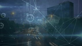 Animation of mathematical equations, connected dots, graph icons, time lapse of moving vehicles. Digital composite, communication, report, business, education and transportation concept. - Powered by Shutterstock - Get 15% off with code: PIKWIZARD15