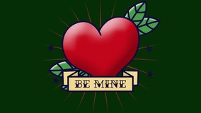 Animation of be mine text with red heart shape over green background. Digitally generated, illustration, love, greeting, dating, romance, valentine's day, celebration concept. - Powered by Shutterstock - Get 15% off with code: PIKWIZARD15