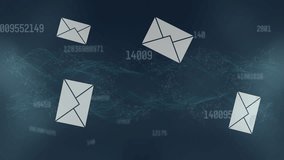 Animation of envelopes falling over data processing on black background. Email, network, connection, data and communication, digitally generated video. - Powered by Shutterstock - Get 15% off with code: PIKWIZARD15