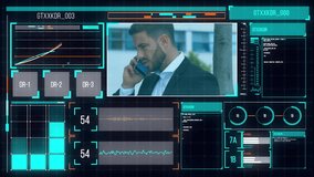 Animation of interface with data processing and biracial businessman talking on smartphone. Computer interface and business data technology concept - Powered by Shutterstock - Get 15% off with code: PIKWIZARD15