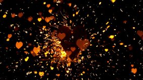 Animation of white confetti falling over yellow heart icons and light sparks on black background. Valentines day and love concept - Powered by Shutterstock - Get 15% off with code: PIKWIZARD15