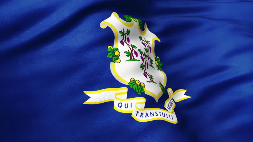 Close up view of Connecticut flag video waving in wind. Realistic flag background, fabric textured, perfect loop, official colors, 4K video