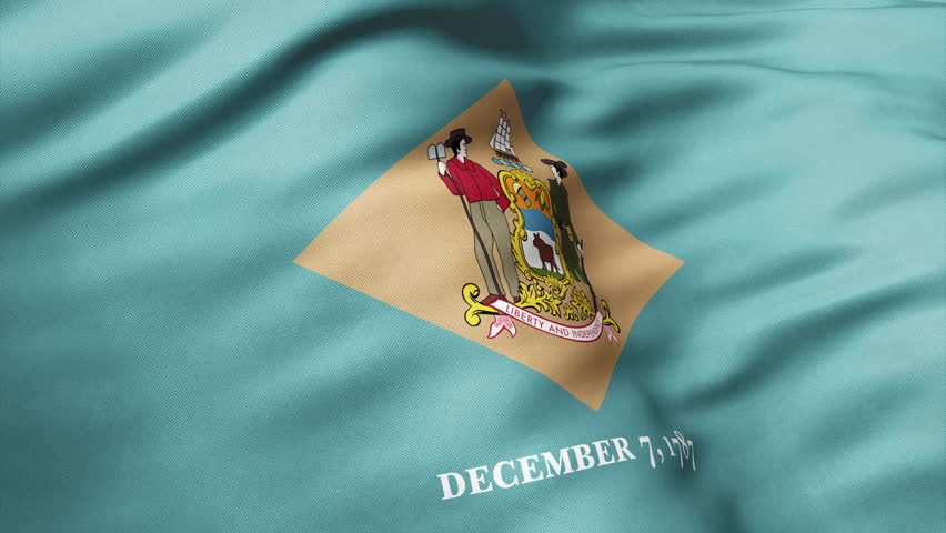 Close up view of Delaware flag video waving in wind. Realistic flag background, fabric textured, perfect loop, official colors, 4K video