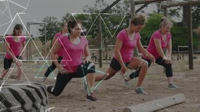 Animation of shapes over diverse women at obstacle course exercising. Global sport, health, fitness and digital interface concept digitally generated video. - Powered by Shutterstock - Get 15% off with code: PIKWIZARD15