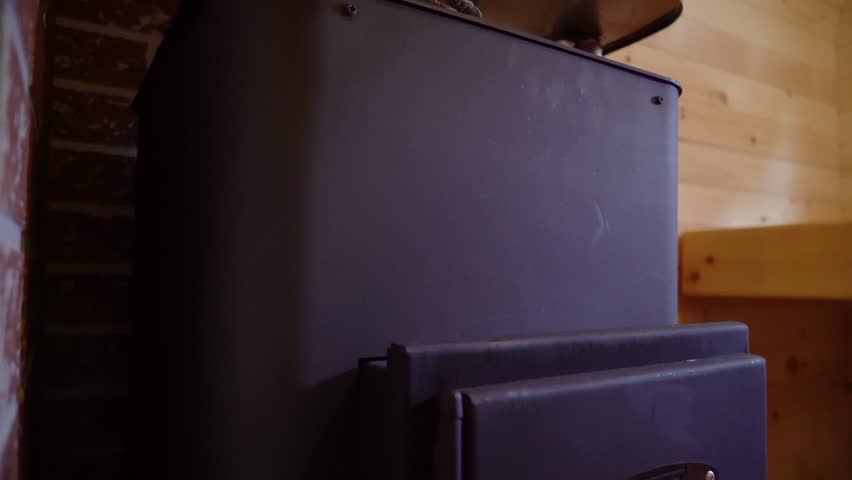 Wood-burning stove in the sauna