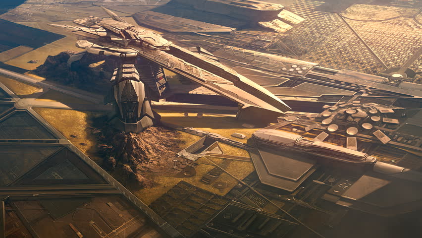 Matte painting of futuristic military base. Animation is perfect background for sci-fi scenes.
