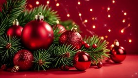  christmas tree with balls decoration red background 4k video full hd - Powered by Shutterstock - Get 15% off with code: PIKWIZARD15