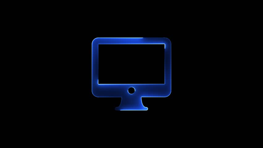 Animation of glowing neon Monitor icon isolated . Abstract neon monitor icon on black background.