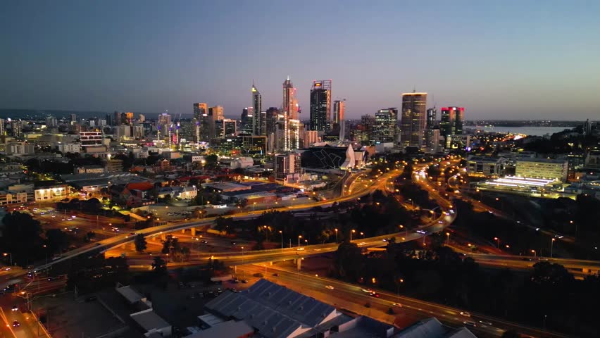 Aerial view of Perth skyline at night