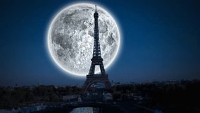 Animation of full moon with fireworks and eiffel tower background. Fete nationale francaise, french independence and national colours concept digitally generated video. - Powered by Shutterstock - Get 15% off with code: PIKWIZARD15