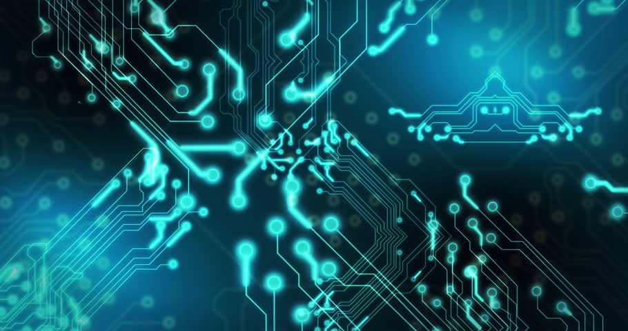 Animation of illuminated nft text over electronic circuit board patterns. Digitally generated, multiple exposure, non fungible tokens, wireless technology, blockchain, finance, trading, futuristic.