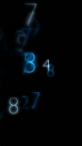 Dark Cloud of Swirling Random Numbers Vertical Background Animation. 3D Illustration