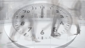 Animation of ticking clock against time-lapse of low section of businesspeople walking at office. Computer interface and business technology concept - Powered by Shutterstock - Get 15% off with code: PIKWIZARD15