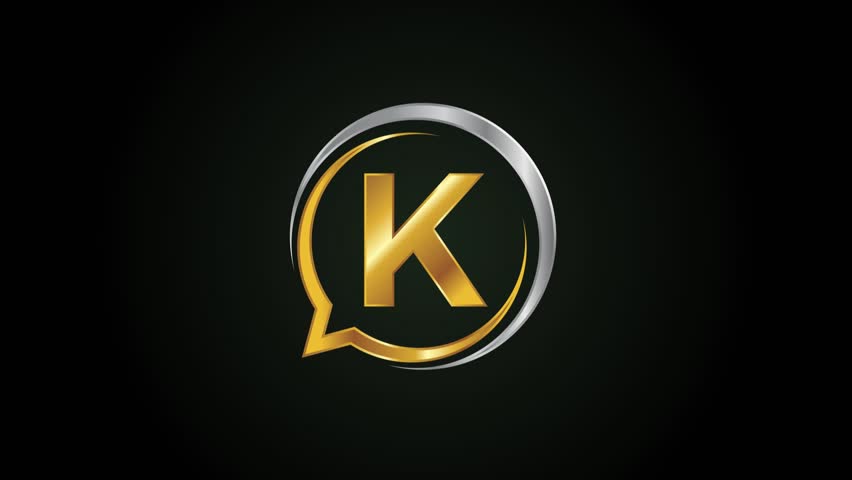 Chat Bubble Letter K Logo Animation Reveal Intro Silver Gold Elegant Kinetic Typography