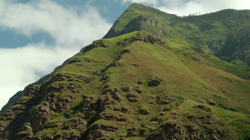 Aerial view of the Colca Canyon valley in Peru along the Andes Mountain range near the town of the Chivay, Arequipa, Peru.