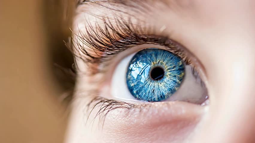 The insightful look, close-up of blinking a blue-eye boy macro footage