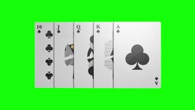 Club Royal Flush card ranking. Casino poker playing cards on green screen background. 4K isolated high quality clip. The combination of playing cards poker casino. - Powered by Shutterstock - Get 15% off with code: PIKWIZARD15