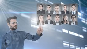 Man selecting profile pictures over digital DNA sequencing animation. Technology, biotechnology, futuristic, innovation, genetics, data - Powered by Shutterstock - Get 15% off with code: PIKWIZARD15