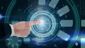 Pointing at futuristic digital interface, hand interacting with virtual data. Technology, innovation, virtual reality, interaction, cyber, touch - Powered by Shutterstock - Get 15% off with code: PIKWIZARD15