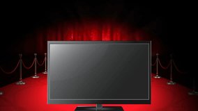 Television screen over red carpet and spotlights in dark background animation. Entertainment, Hollywood, glamour, event, award show, film - Powered by Shutterstock - Get 15% off with code: PIKWIZARD15