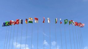 G20 country flags waving in the sky, Flag of Group of 20 looping video - Powered by Shutterstock - Get 15% off with code: PIKWIZARD15